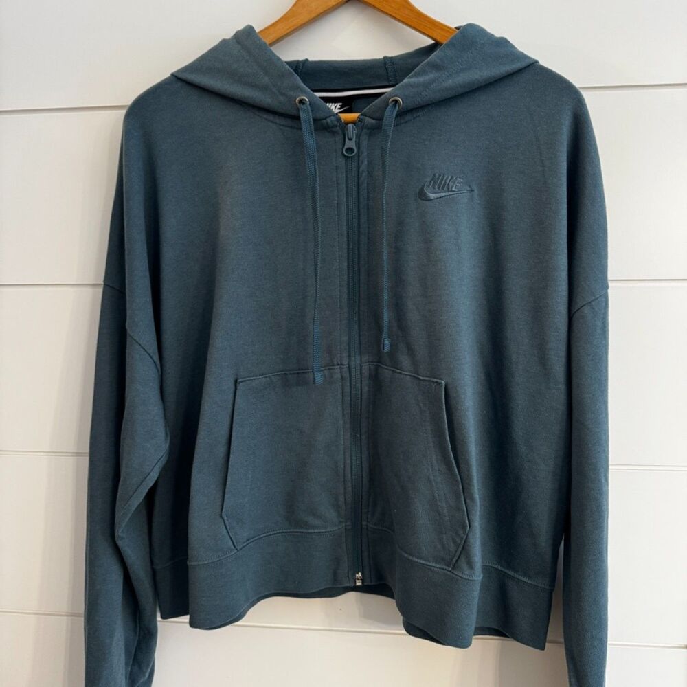 Nike Women’s L Oversize Cropped Long Sleeve Hoodie Blue Teal Jade